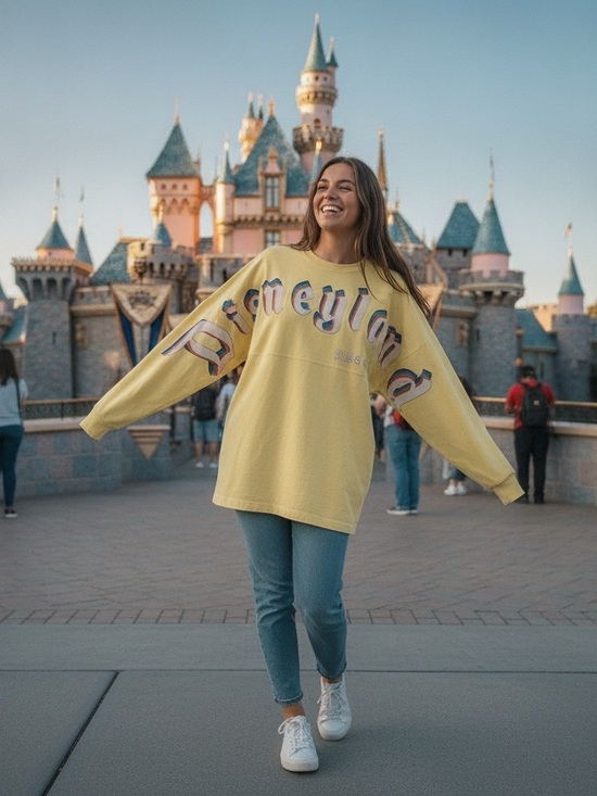 Disney Tops - Disney Parks Spirit Jersey Disneyland Resort Yellow Rainbow Logo Sweatshirt